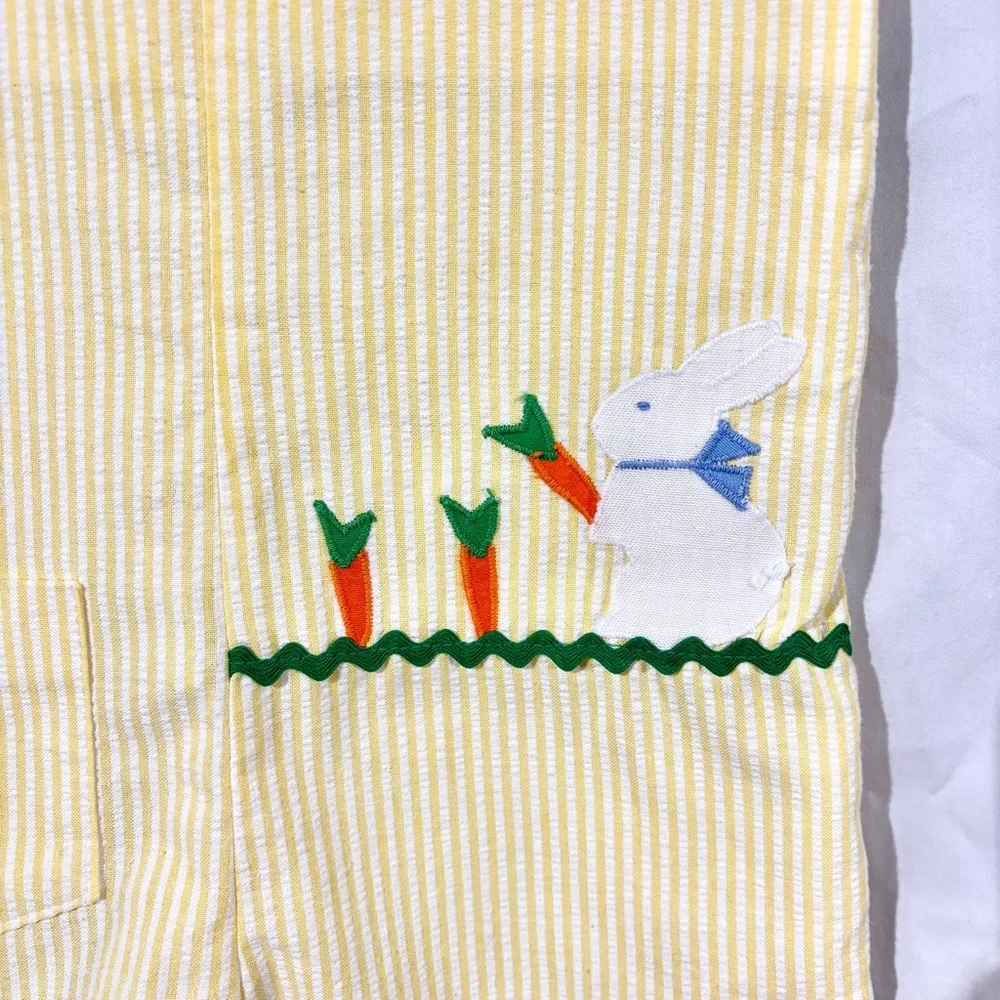 Lisa Jackson Yellow Stripped Overalls with Bunny Carrots (Vintage) Easter Spring